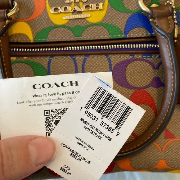 Coach Pride Collection Rowan Satchel – Brown Signature with Rainbow Strap - Picture 12 of 16
